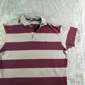 Polo by Ralph Lauren XXL Striped Polo Shirt Gray Burgundy Classic Fit